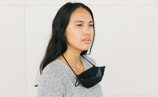 Person wearing the V6 Mask in Black, size Small/Medium.